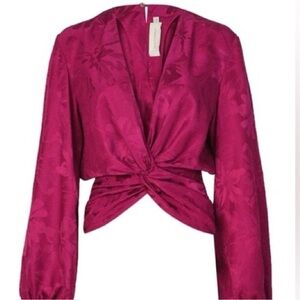 Silvia Tcherassi | Fuchsia Deep V Neck Top | Long Sleeve | Courtney Blouse | NWT